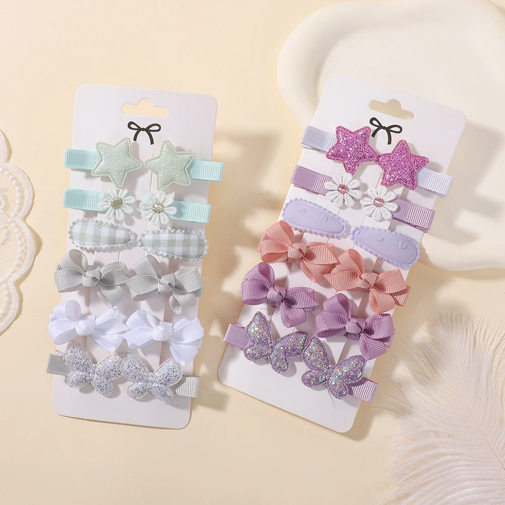 12Pcs/set Lovely Hair Bows Hair Clips for Kids Cute Daisy Five Star Hairpins Mini BB Childrens Boutique Head Clips Gift Set