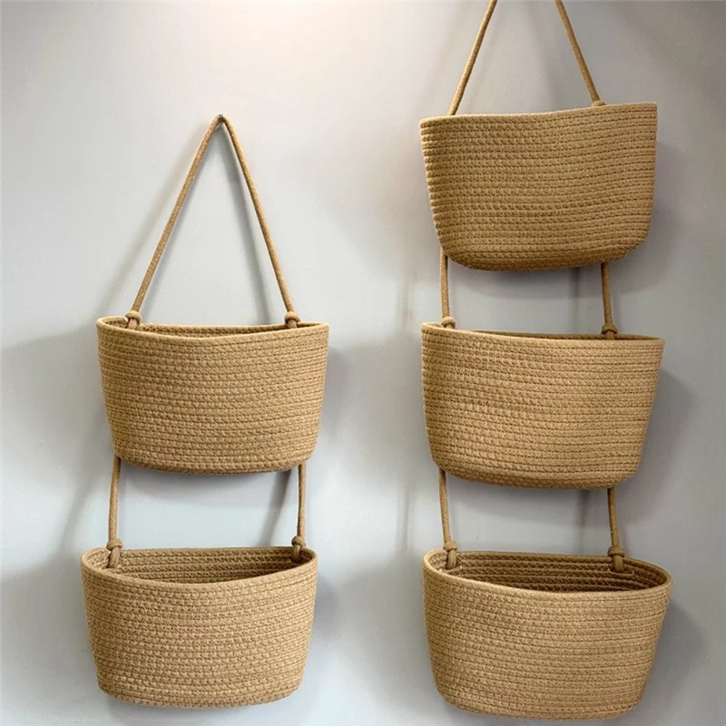 ABZV-Wall-Mounted Woven Basket Household Storage Basket, Three-Layer Hanging Design For Home Use, Eco-Friendly Material