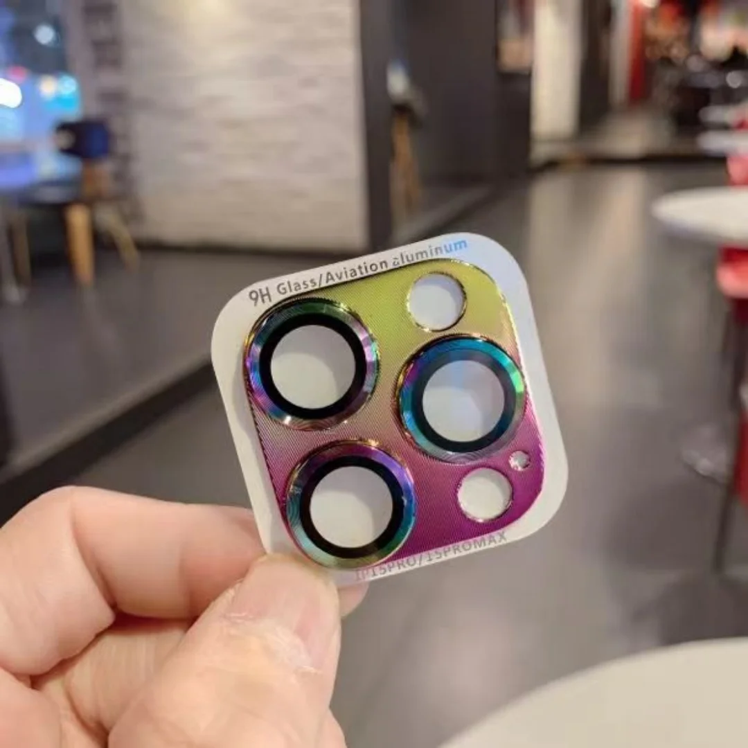 ตัวป้องกันเลนส์กล้องแวววาวสำหรับ iPhone 15 13 12 MINI 11 14 PRO MAX 15PROMAX 14 15PLUS ฟิล์มป้องกันหน้าจอโลหะแวววาว