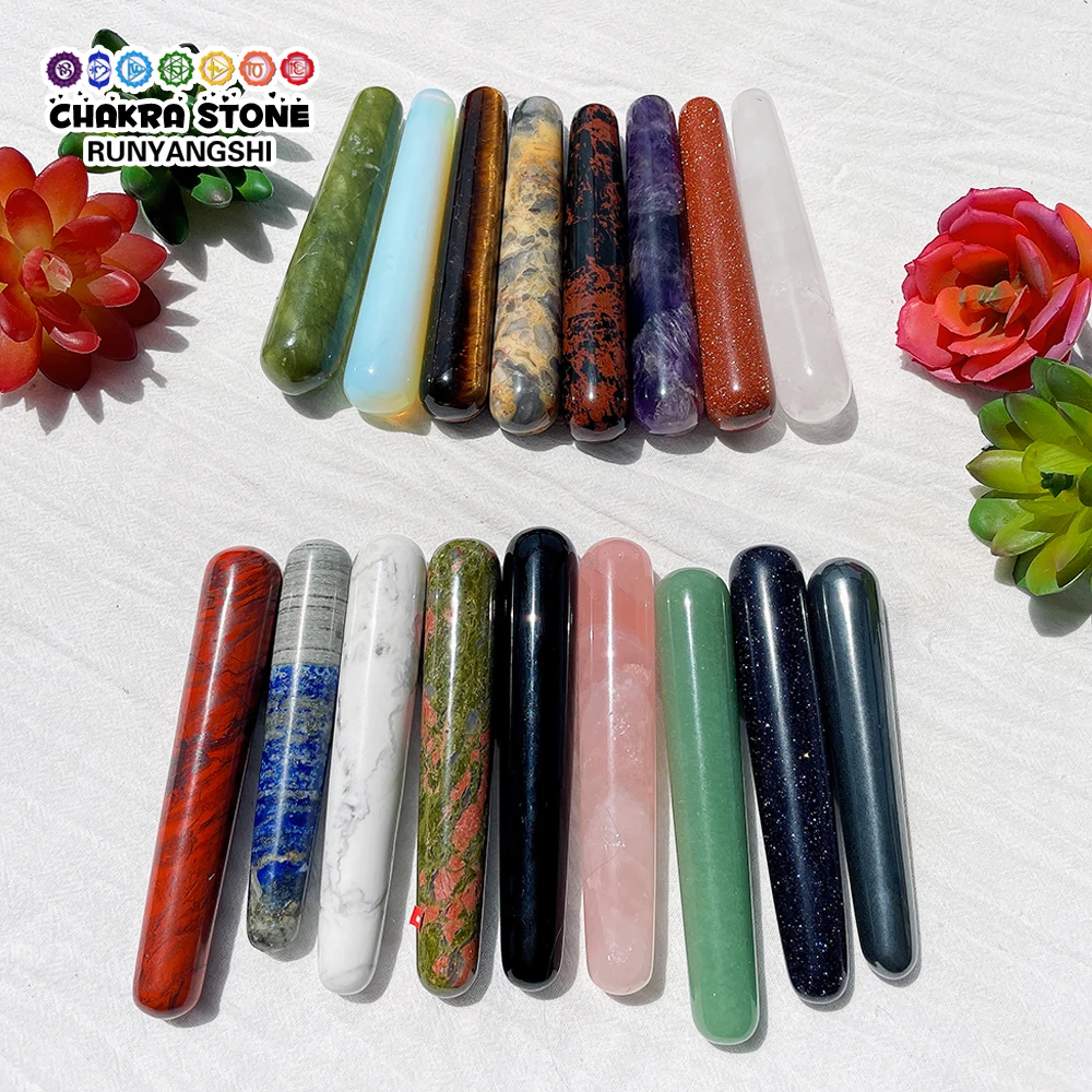 

1pc Natural Crystal Stone Body Massage Yoni Wand Healing Rose Quartz Obsidian Facial Gua Sha Scraping Massage Stick Women Gift