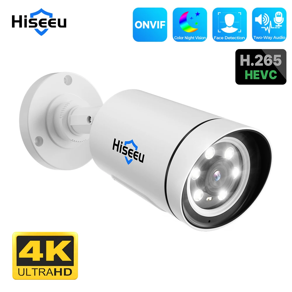 Hiseeu 4K 8MP POE IP Camera H.265 Home Waterproof Surveliance Video Audio Street Color Night Vision Detection XMEYE ONVIF