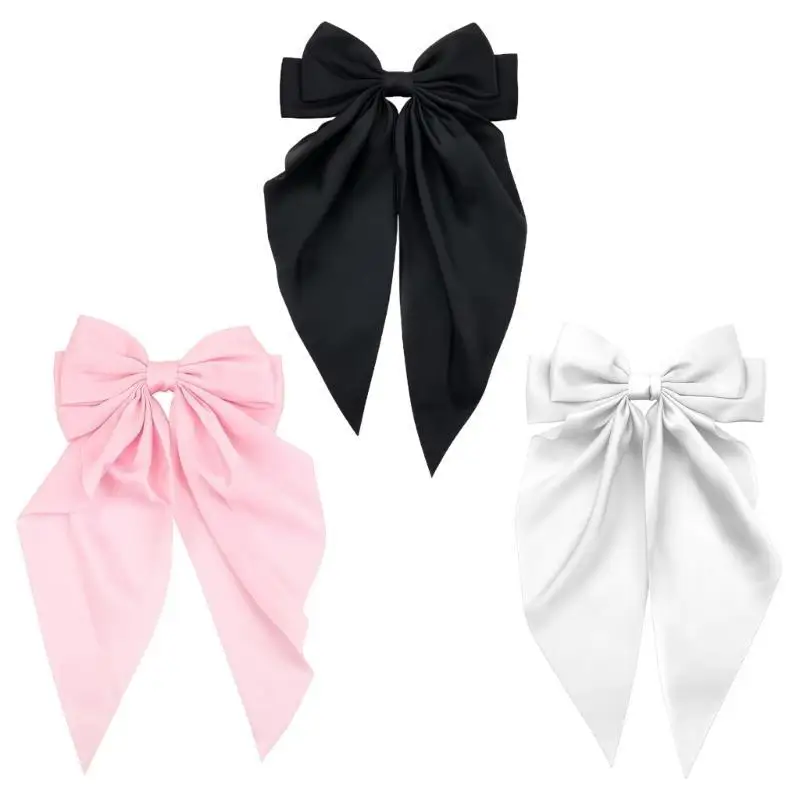 

652F 3Pcs Luxurious Oversized Ribbon Bowknot Hair Clip Headwear For Special Event