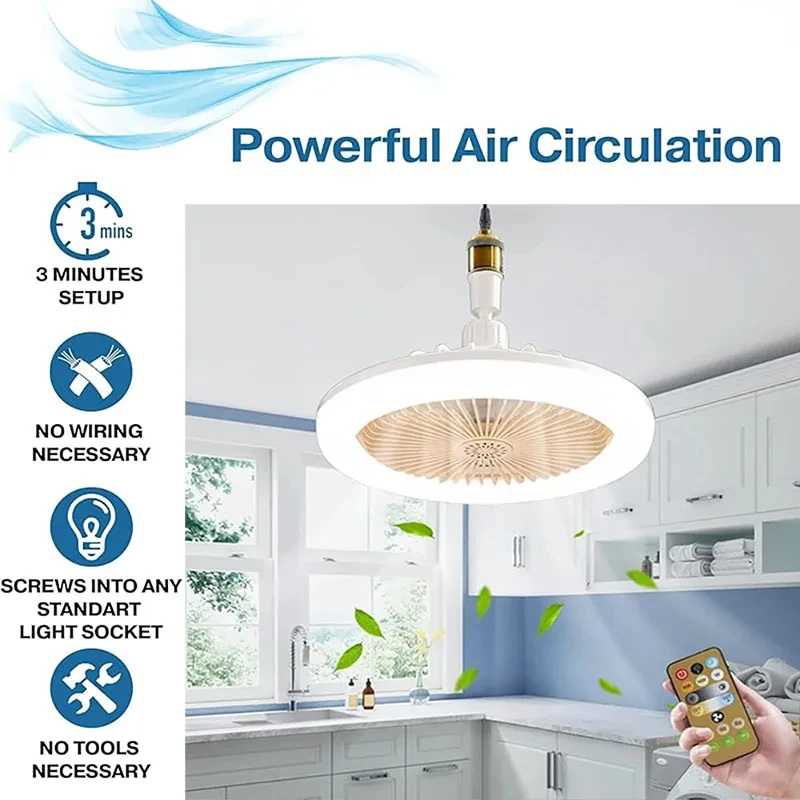 

Ceiling Fan Light with Remote Control 2 in 1 Multifunctional Modern Adjustable Electric E27 Ceiling Fan with Light for