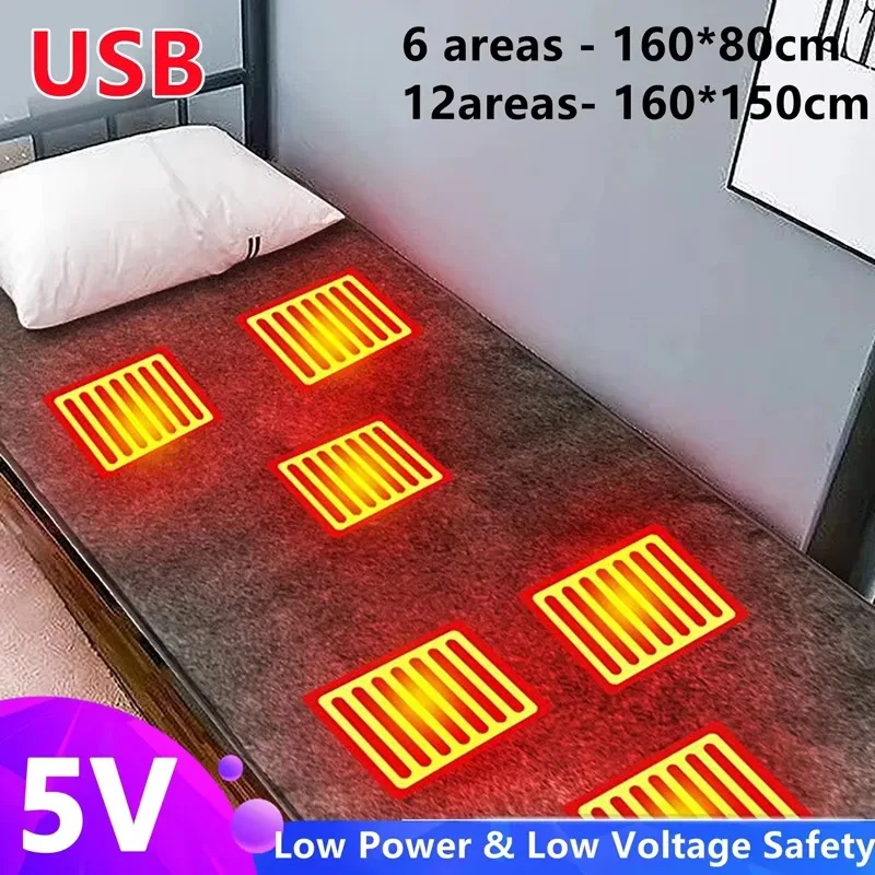 5V USB Electric Heated Pad 3-Level Temperature Thermal Sleeping Pad Cushion Mattress Winter Warmer Blanket for Car Home Outdoor