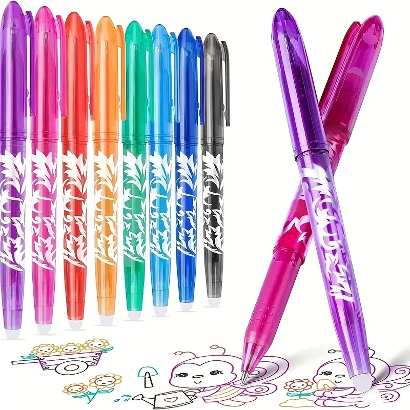 24-Pack Colored Erasable Pens Set, 0.5Mm Fine Point, Built-In Eraser, Colored Gel Pens, Ideal for Note-Taking And Writing