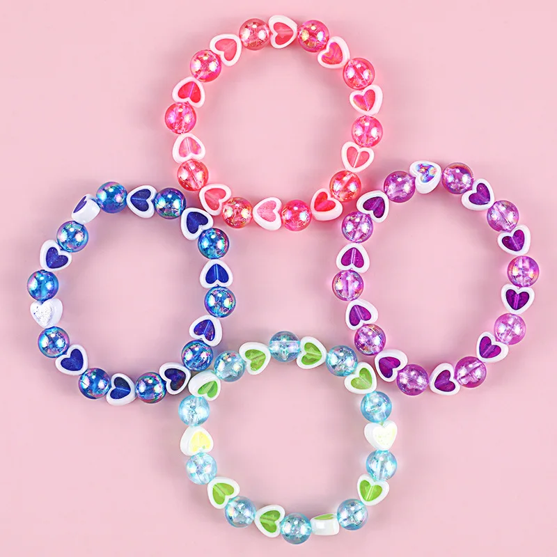 Acrylic Color Love Heart Bracelet For Children Friendship Bracelets For Girls Cute Simple Jewelry Accessories Charms Gift 2022