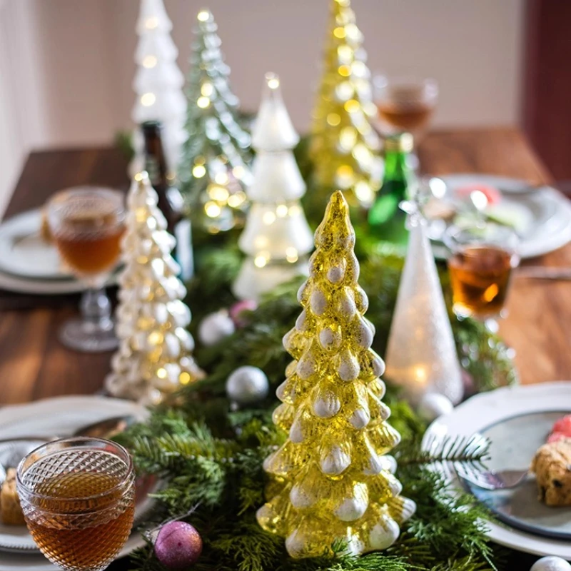 Glass Mini Christmas Tree LED Tabletop Decor for Holiday Scenes Festive Ornament with Glowing Home Atmosphere Decor for Party