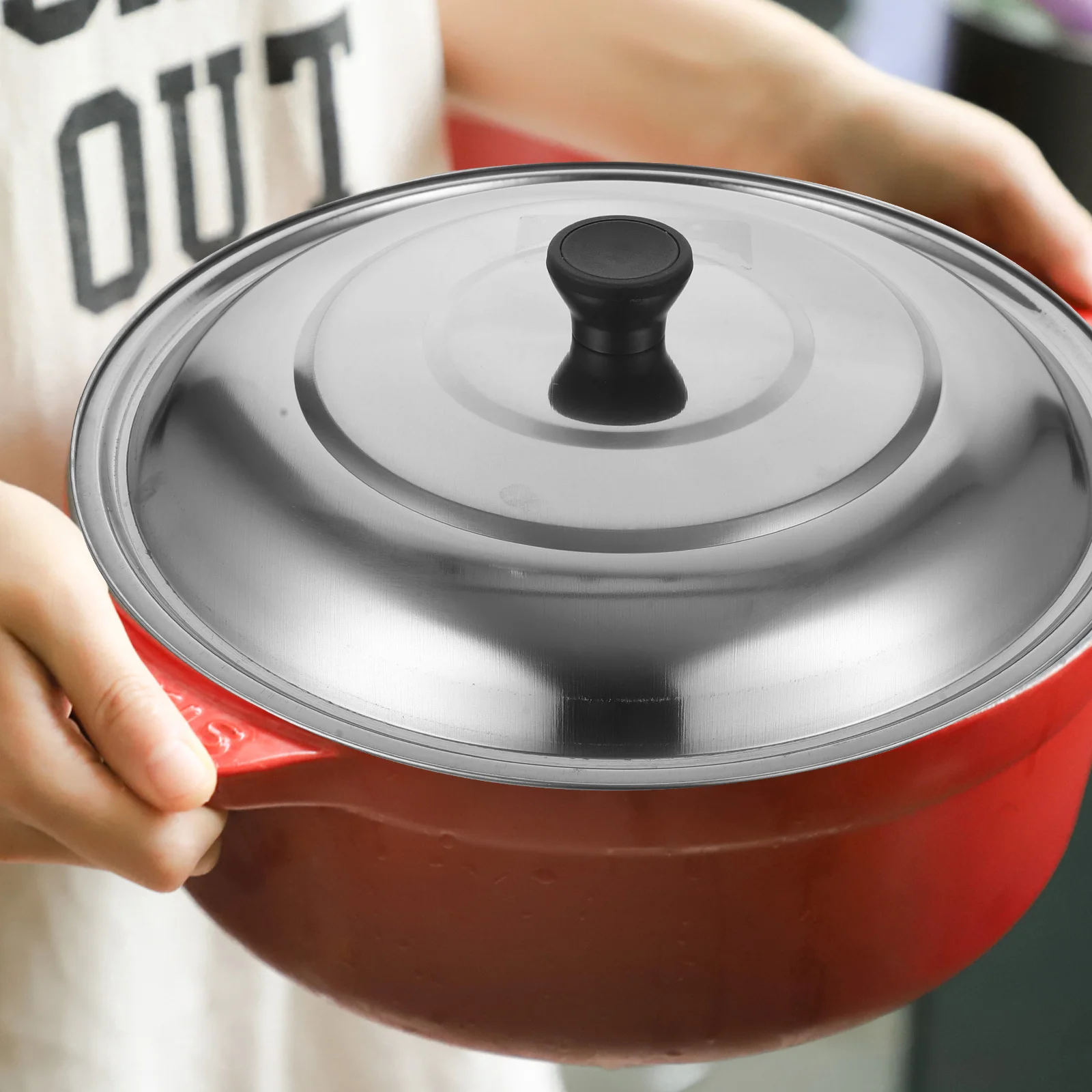 

Stainless Steel Round Pot Lid 24Cm Universal For Pans Pots Soup Cookware Metal Cover Dishwasher Safe Anti-Scald Handle