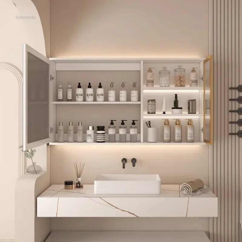 モダンなバスルームミラーキャビネット家庭用家具壁掛け防曇バスルーム収納統合シンクキャビネットバックライト付き K