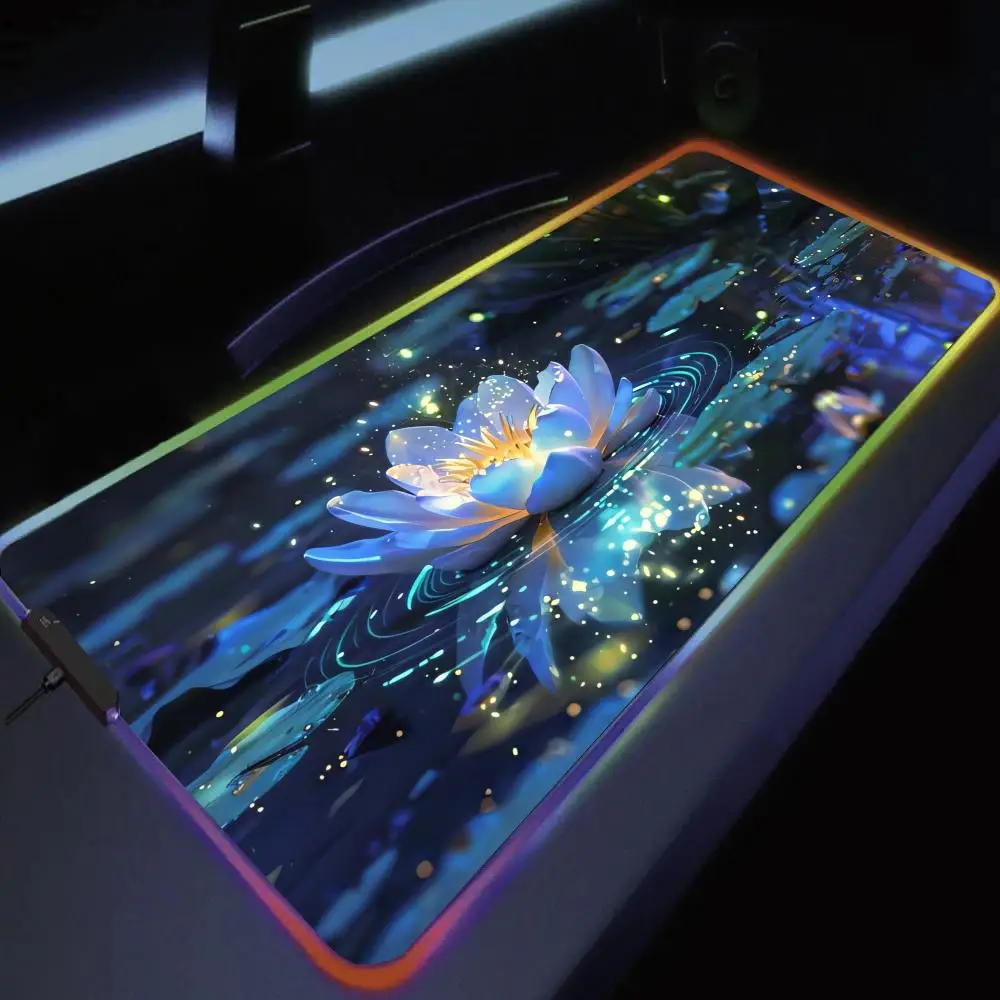 

Светящийся коврик для мыши Lotus, большие игровые коврики для мыши RGB, светодиодная подсветка, игровые аксессуары с замком по краям, настольные коврики, коврик для клавиатуры ПК XXL 90x40 см