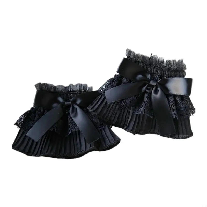 31BF Woman Decorative Lace Sleeves with Bowknot Pleated Fake Cuffs Skirt Wrist Decors