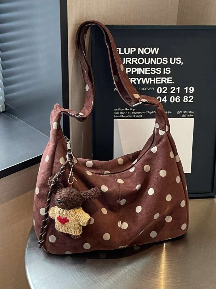 Korean Style Polka Dot Women's Bag 2026 New Fashion Large Capacity Commuter Bag Casual Single Shoulder Slanting Dumpling Bag