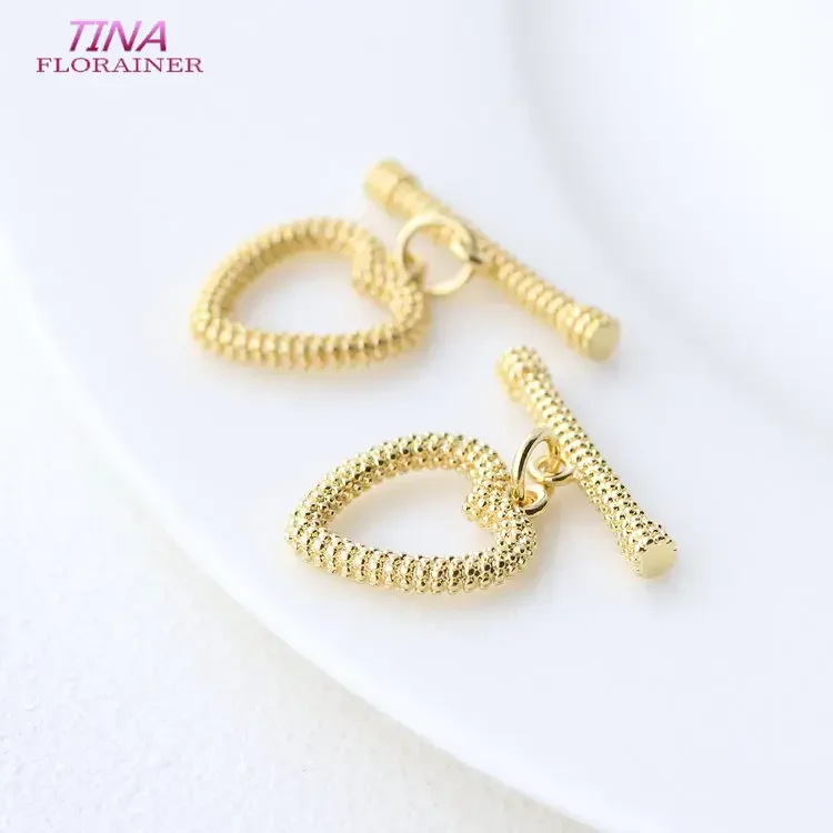 14K Gold Color Plated Brass Heart Bracelet O Toggle Clasps High Quality Diy Jewelry Accessories