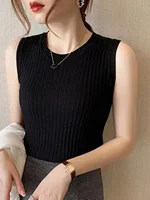 Women's Svel Ice Silk Knitted Vest Summer New plus Size Strap Top Outerwear Slimming Belly Covering irt Commute Sle - Image 3
