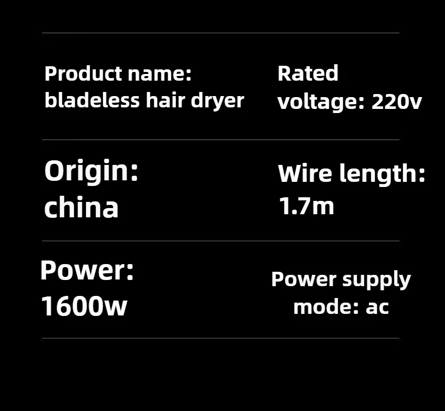 Secador de pelo sin hojas de 110V-220V, secador de pelo de iones negativos para el hogar 110000 r/min Secador de pelo de alta velocidad Silencioso Aire caliente y frío 1,8 M