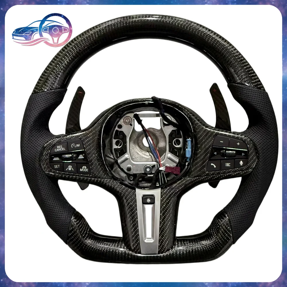 

Carbon Fiber Steering Wheel for BMW G20 G30 G05 G06 M Sport Half Perforated Leather High Spec with Heating Buttons Upgrade
