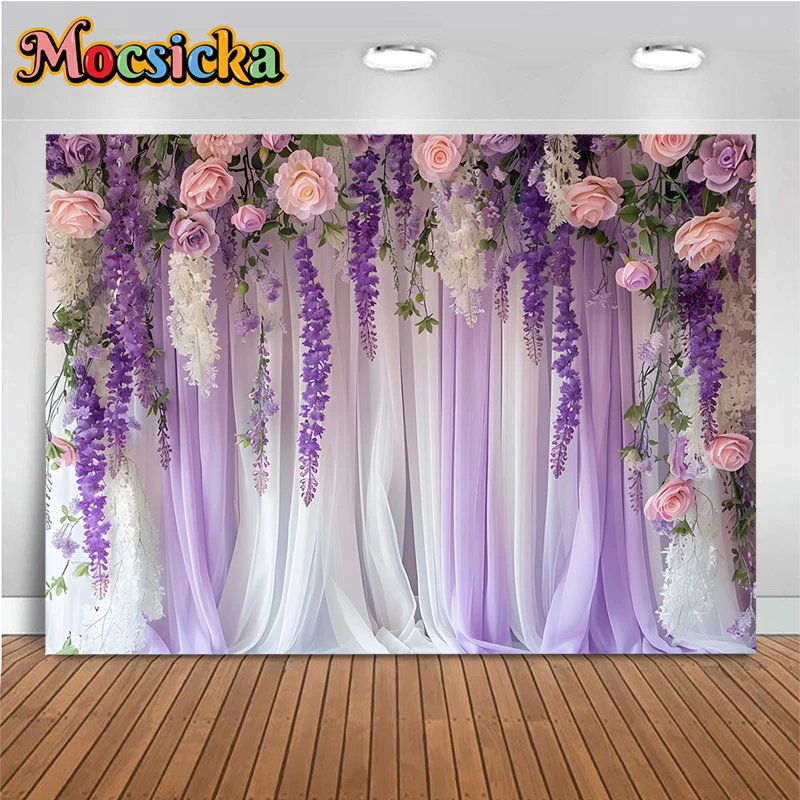 Purple Vine Wedding Backgrounds For Photograph Flower Rose Newborn Birthday Decoration Photo Backdrop Outdoor Banquet Photobooth