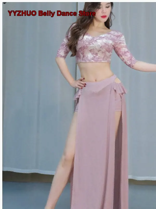 Sexy Printed Mesh Oriental Performance Practice Costume Set