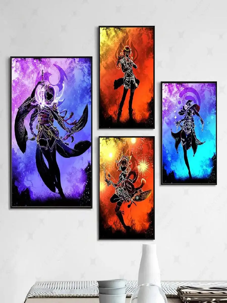 Vintage Genshin Impact Anime Character Wall Art Canvas Poster  Modern Home Decor for Kids Room  Video Game Prints  Picture  Uniq