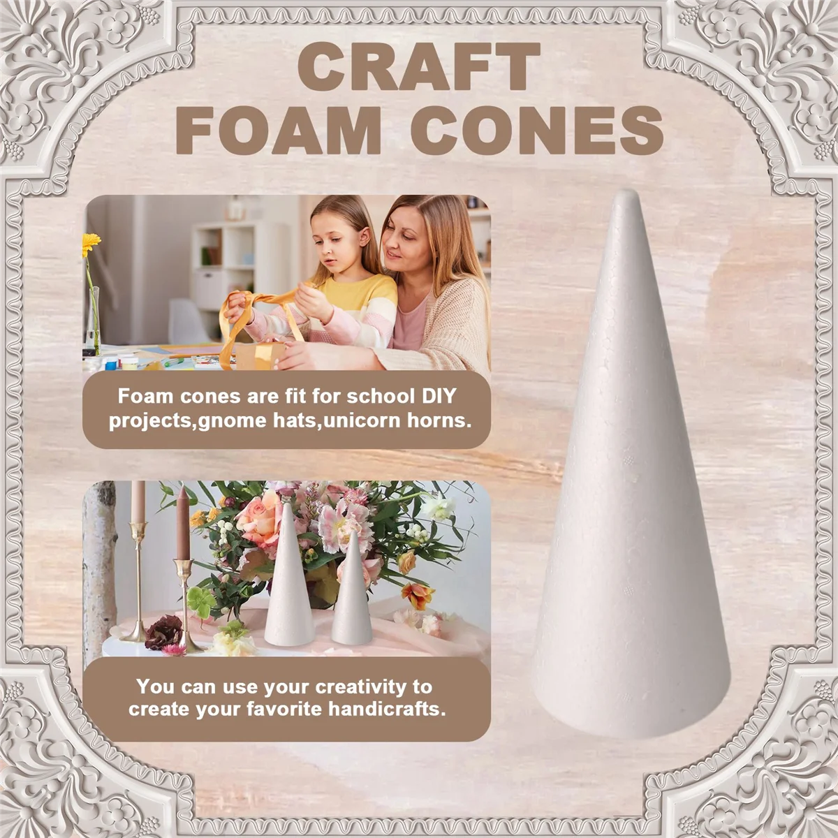 AD11 Paquete de 24 conos de espuma para manualidades, conos de árbol de espuma, conos de espuma en forma para artes, manualidades, árbol de Navidad, escuela, proyecto de manualidades DIY