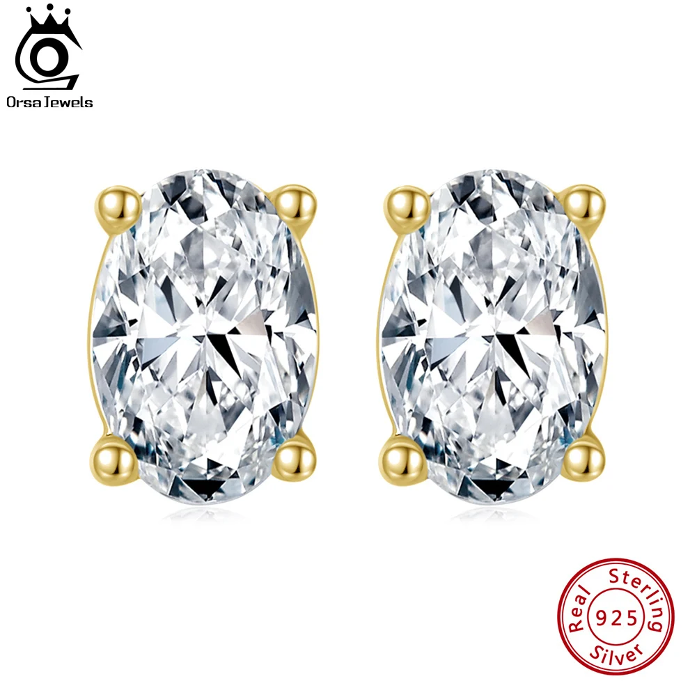ORSA JEWELS 925 Sterling Silver Clear Oval AAAA CZ Kolczyki sztyfty dla kobiet Prosta rocznica ślubu Srebrna biżuteria APE58