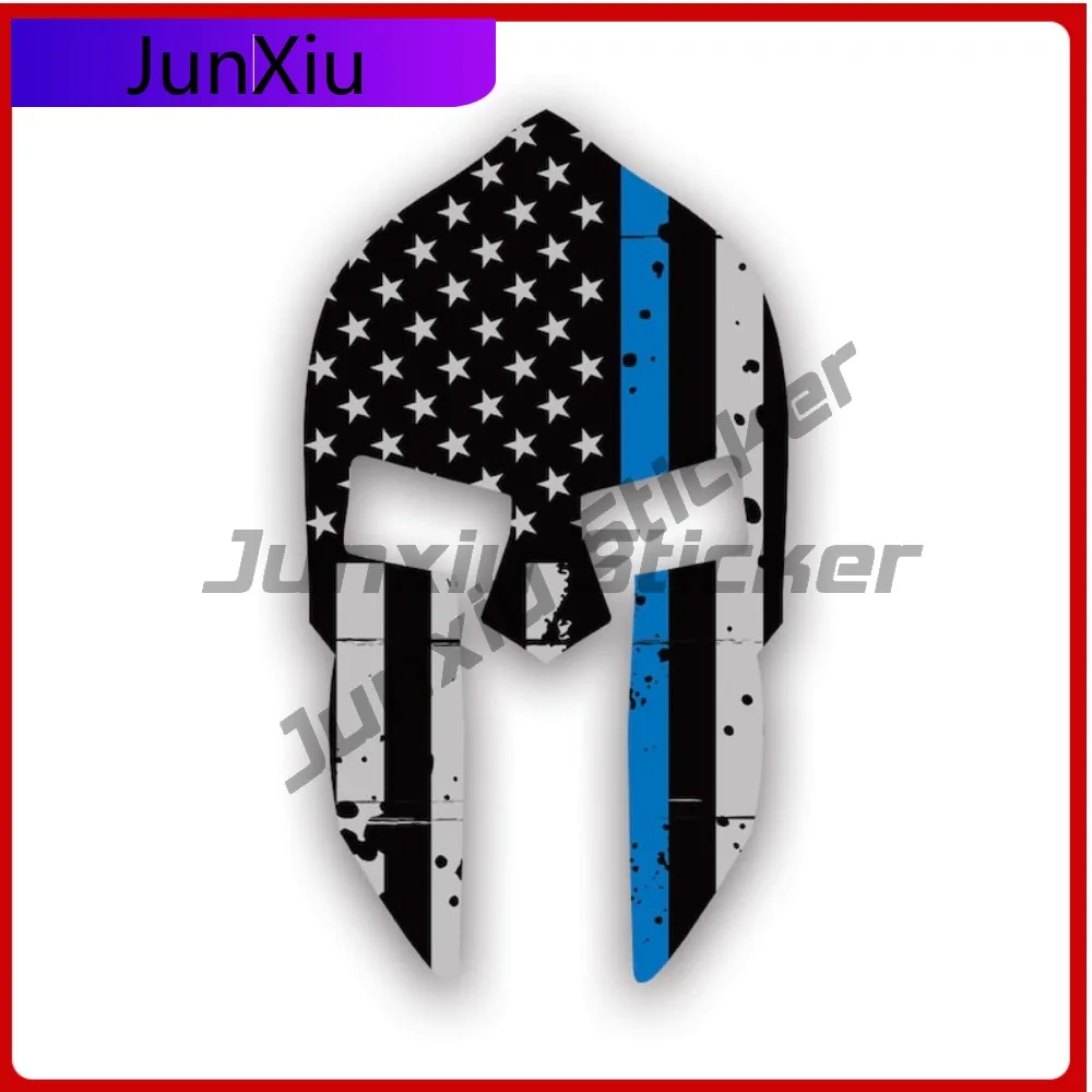 

Tattered Thin Blue Line Subdued Spartan Helmet American Flag Sticker Creative Decals Law Enforcement Police Usa State Flag