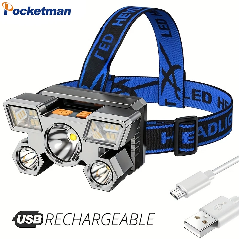 

USB Rechargeable Headlamp with 4 Modes Waterproof Lightweight Headlight Portable Head Lamp for Outdoor Camping and Fishing