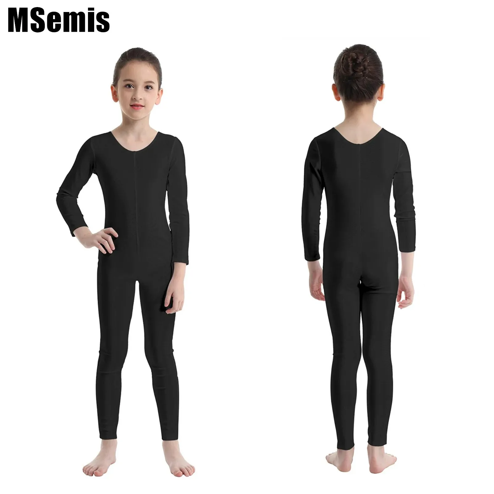 

Kids Girls Glossy Ballet Dance Leotard Long Sleeves Solid Colour Gymnastics Jumpsuit Unitard Dancewear