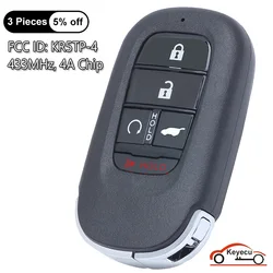 KEYECU 5 przycisków 433MHz 4A Chip dla Honda HR-V CR-V Civic Pilot 2022 2023 Auto obudowa inteligentnego pilota z kluczykiem samochodowym Fob FCC ID: KR5TP-4