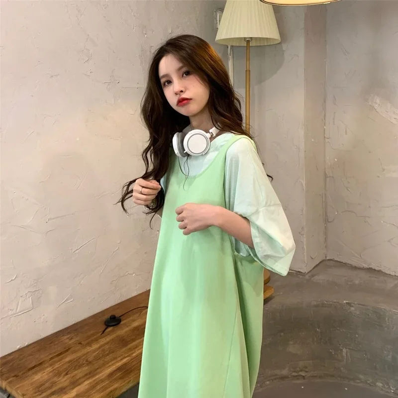 

Женские комплекты Платья Футболки с гофрировкой Однотонные Простые Элегантные Базовые Универсальные Kawaii Sweet Chic Ins платье летнее Корейский Стиль Молодой