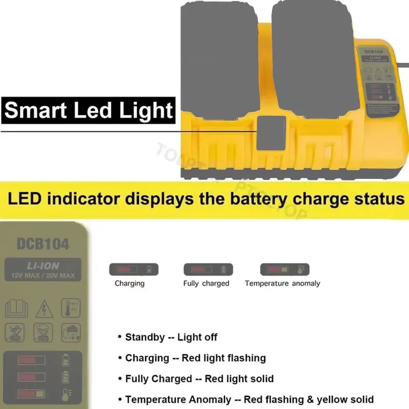 4-Ports 3A Current Rapid Charger Replacement  With USB port for Dewalt 12-20V Max Lithium Battery DCB104 DCB120 DCB127 DCB200
