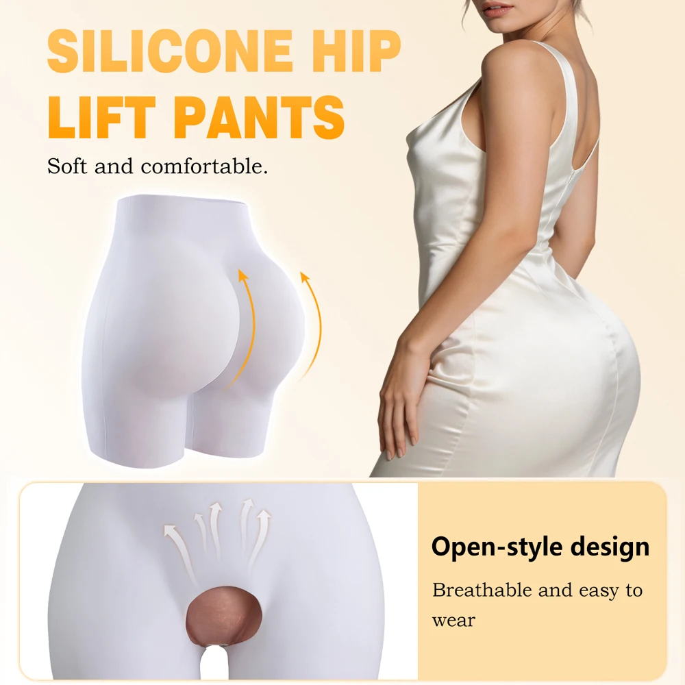 Silicone Butt Pants Silicone Female Buttock Hip Shapewear High Waist Curved Open Crotch Butt Hip Pads Lifting Panties For Women