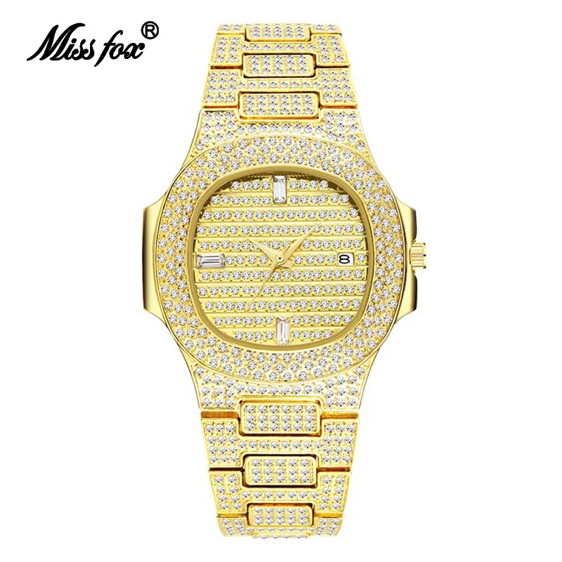 

Trendy Full Diamond Watch Luxury 18k Gold Hip Hop Ice Out Wristwatch Top Brand Bling Ultrathin Waterproof Man Clock Dropshipping