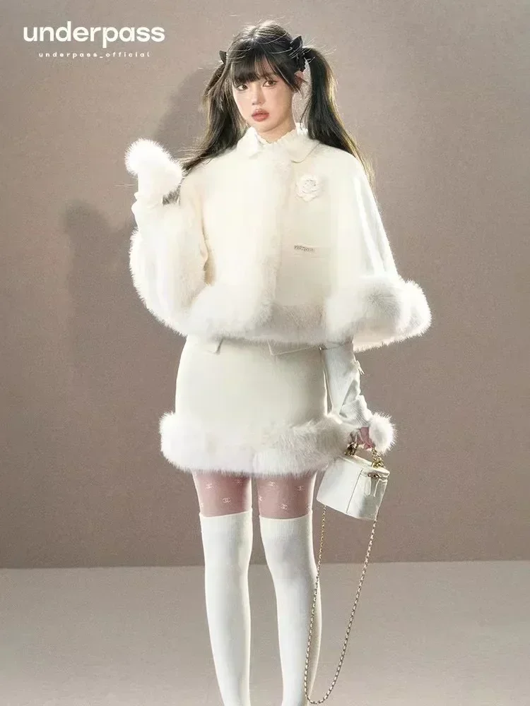 

Fashion Rose Cape Wrap Hip Skirt Set Conjuntos Mujer Dos Piezas De Vestir Festival Outfit White Conjuntos De Saia Coreano
