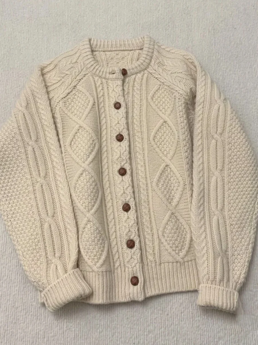 

Корейский вязаный свитер-пальто с узором «косичка» для женщин, осенне-зимняя повседневная верхняя одежда свободного кроя с круглым вырезом...