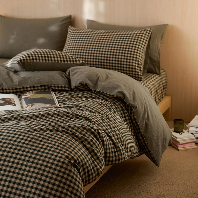 Pure cotton retro small grid multi-specification single product quilt cover household, no pillowcase bed sheet
