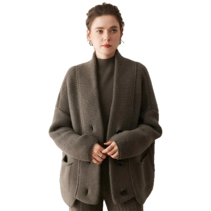 New Autumn Winter Women's Cashmere Cardigan V-neck Thickened Cardigan Sweater