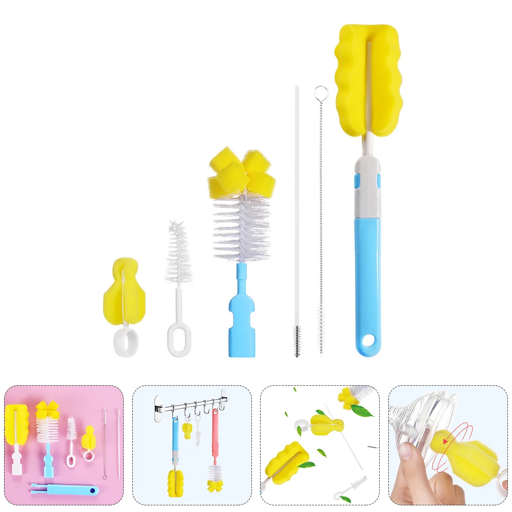 

6pcs Baby Bottle Cleaning Set Plastic Sponge Nylon Scrubbers for Pacifier Straw Gentle Nipple Tool