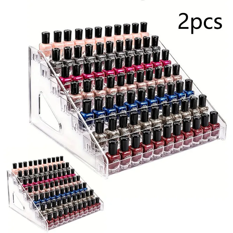 Set of 2 7-Layer Nail Polish Display Organizer, Clear Cosmetic Storage Rack, Multifunctional Desktop Holder Keep Tidy Easy View