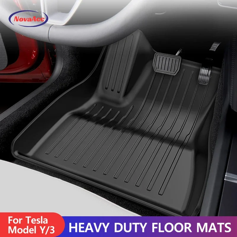 

NovaAcc Floor Mats for Tesla Model 3 Y 2021-2024 5-Seater Custom Fit All Weather Heavy Duty TPE Cargo Liner Trunk Accessories