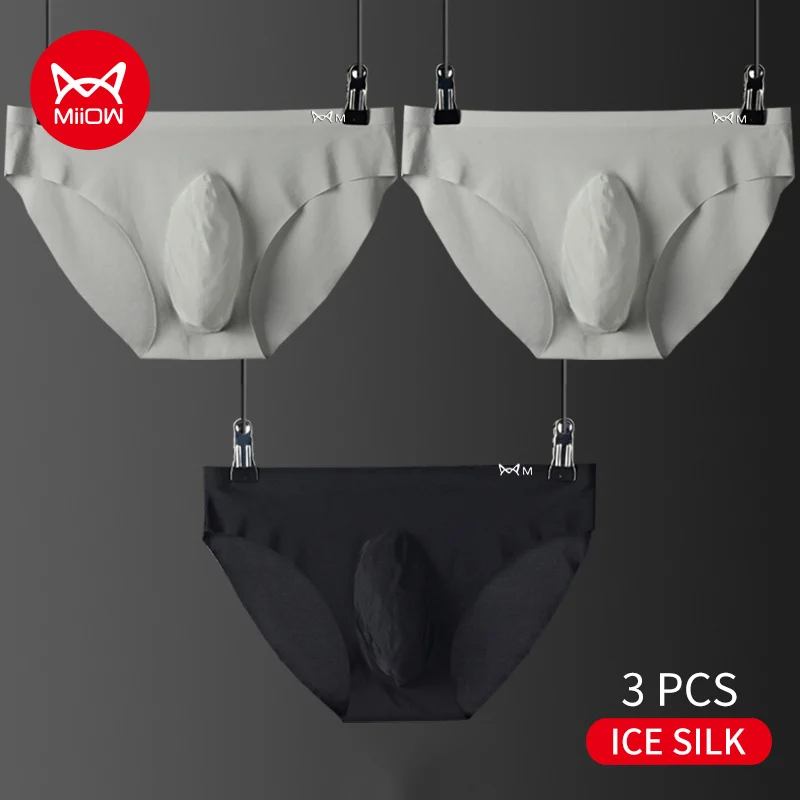 MiiOW 3Pcs Eis Seide Herren Slips Graphene Antibakterielle Männer Unterwäsche Nahtlose Mid-taille Boxer Kurze Boxershorts Verschnaufpause Panti