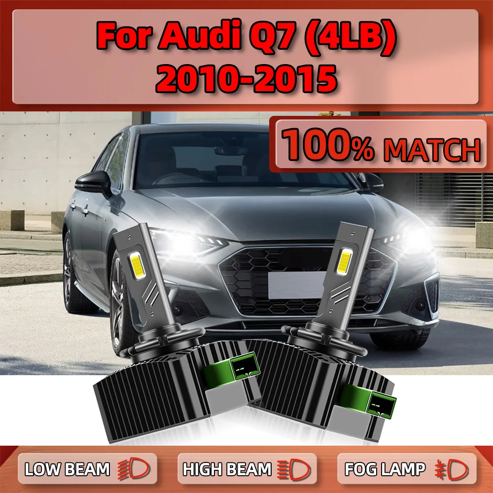 2Pcs D3S HID Xenon Headlight Bulbs 25000LM Car LED Headlamps 12V 6000K White For Audi Q7 (4LB) 2010 2011 2012 2013 2014 2015