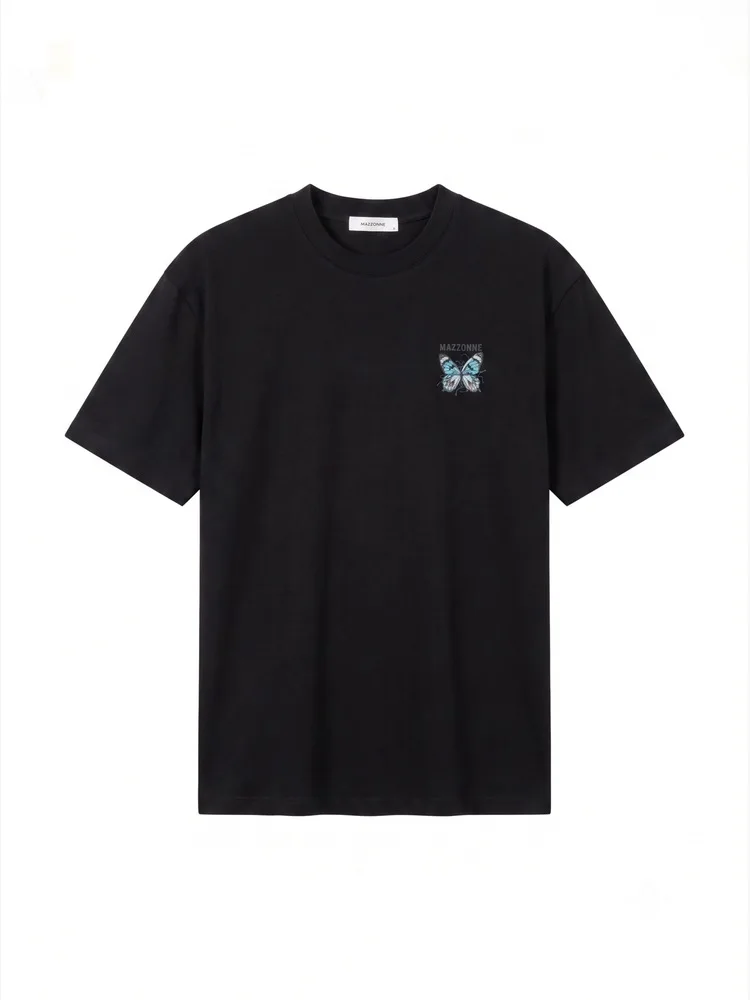 MAZZONNE Men's Butterfly Graphic T-Shirt Streetwear Crew Neck Short Sleeve Back Print Tee H