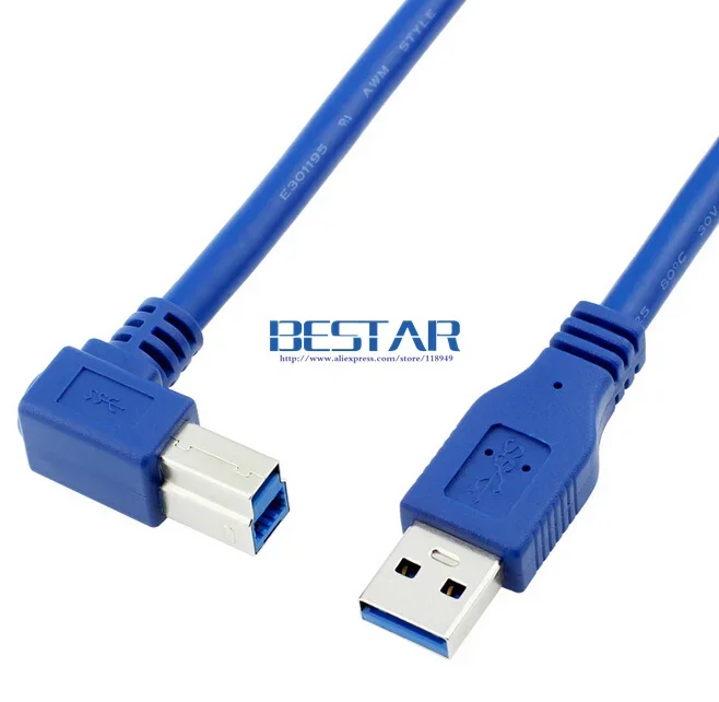 90 درجة الزاوية اليمنى USB 3.0 ذكر AM إلى USB 3.0 B نوع ذكر BM USB3.0 كابل 0.6 متر 1 متر 1.8 متر 2FT 3FT 6FT للطابعة الماسح الضوئي HDD