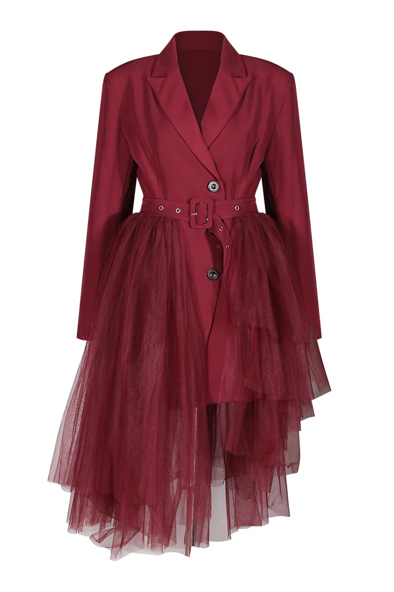 

Модный красный тренчкот с сетчатыми вставками, средней длины, с эффектом утяжки талии, стройнящий дизайн, для коктейльных вечеринок, торжеств и концертов