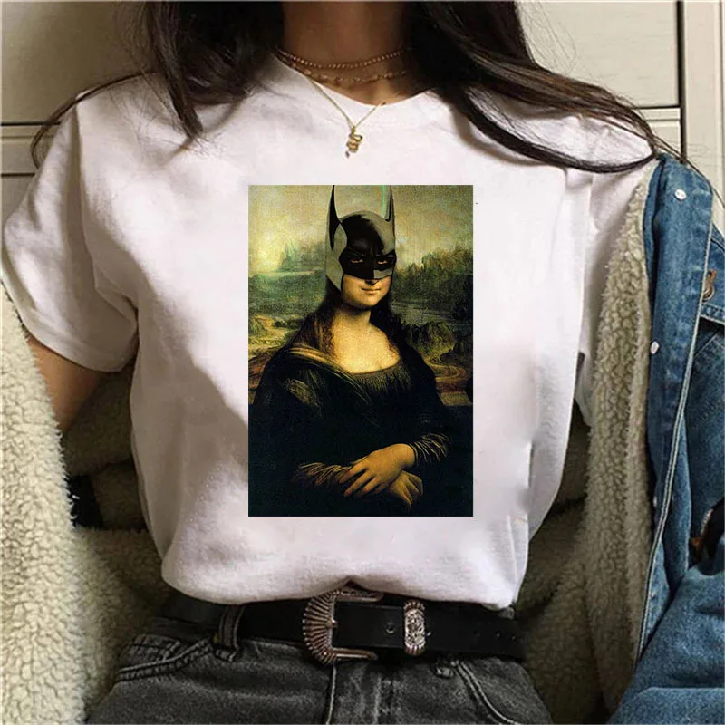 Funny Mona Lisa Print T-shirt Women\'s Humourous Graphic T Shirts Vintage Harajuku Tees Crop Top with Short Sleeve Female Blous