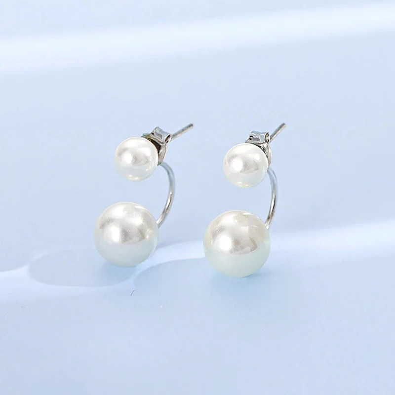 Huitan Double Imitation Pearl Earrings for Women Creative Design Fashion Versatile Female Earring Daily Wear Temperament Jewelry