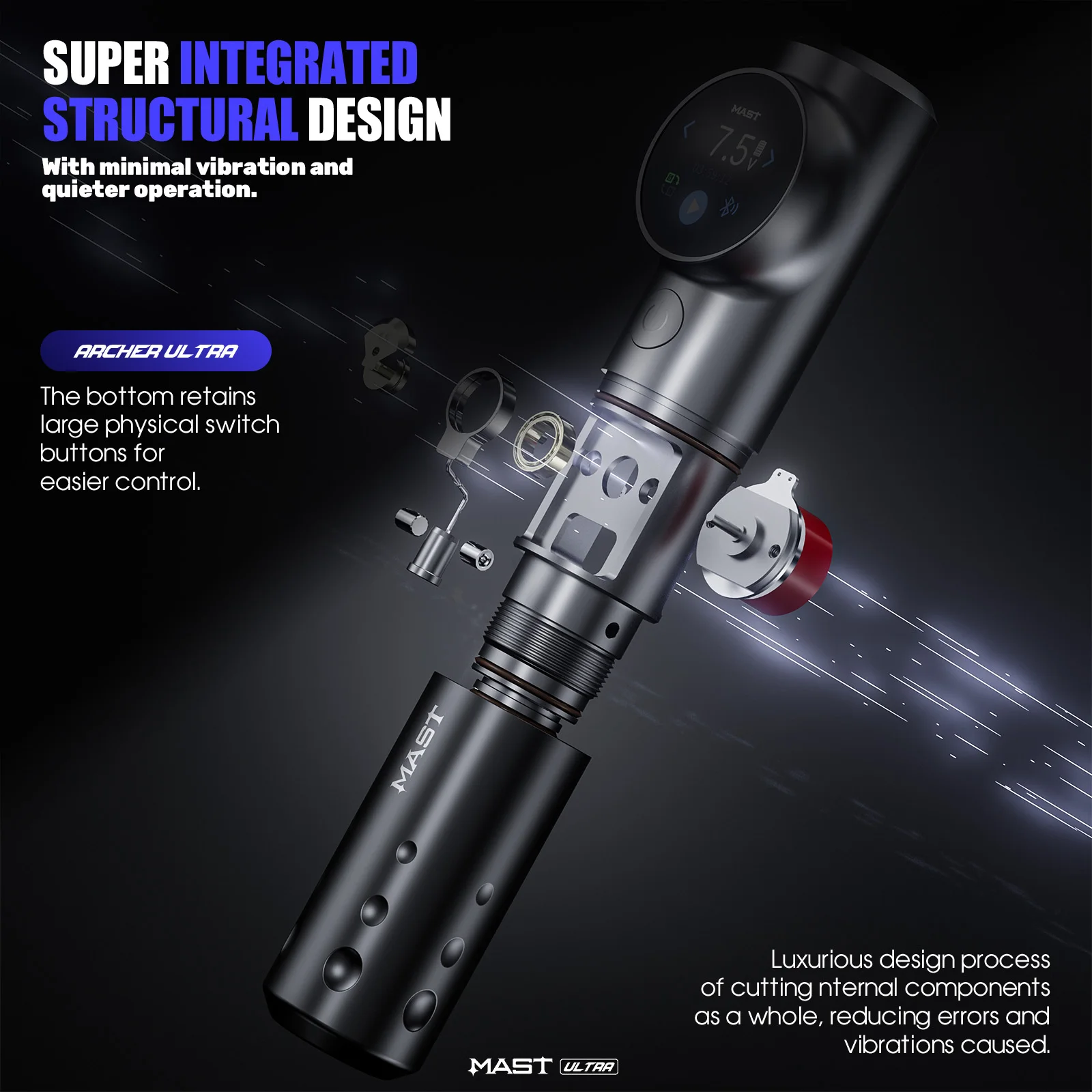 ماست الوشم آرتشر الترا ماكينة رسم الوشم التجميلي اللاسلكية 4.5 مللي متر السكتة الدماغية التحكم الذكي 2300 مللي أمبير بطارية فائقة الهدوء ماكور موتور للفنانين