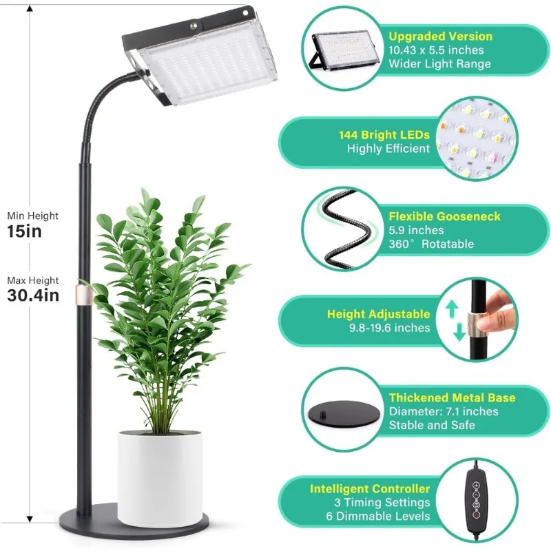 Imagem -02 - Planta de Espectro Completo para Plantas de Interior Grande Desk Grow Lamp com Temporizador 144 Led 4h 8h 12h