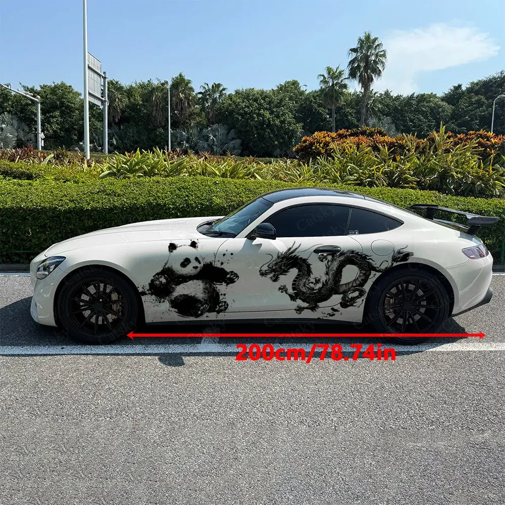 2pcs Panda And Dragon Splash Decal, Durable, Fade-Resistant, Enhance Vehicle Aesthetic With Bold Design Car Vinyl Wrap